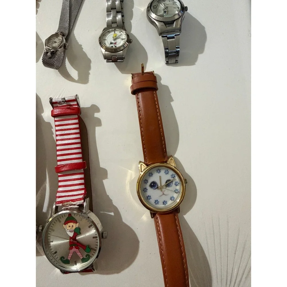 Vintage Novelty Watch Lot 7pc Geneva Tweety Bird‎ Cat Elf  *not working